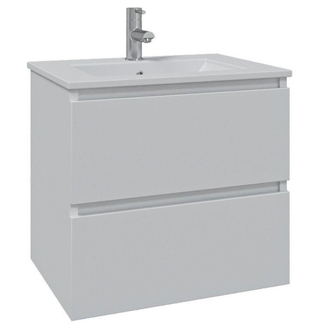 Saniclass Chaci Meuble de salle de bain - 60x46x55cm - lavabo en céramique blanc - 1 vasque - 1 trou de robinet - 2 tiroirs - ronde miroir avec éclairage - blanc mat SW816206