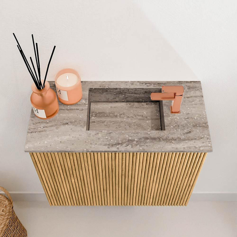 Mondiaz JOYA-DLUX 50cm toiletmeubel - kleur Oak - Wastafel FAYE positie Rechts 1 kraangat kleur Oza. SW1424094