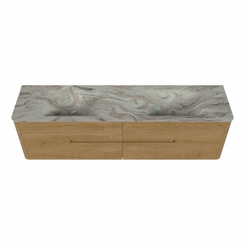 Mondiaz CIRO-DLUX Ensemble de meubles de salle de bains - 180x45x50cm - Plan vasque solid surface Glace - 2 lavabos Double - 2 trous de robinet - 4 tiroirs - Chêne SW1530835