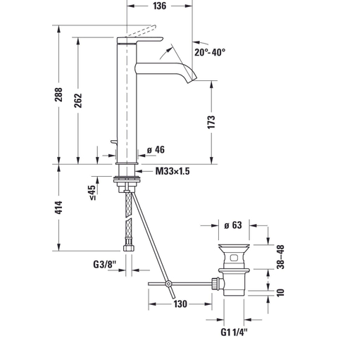 Duravit C.1 Wastafelmengkraan - met waste - l-size - hoogglans chroom SW420681