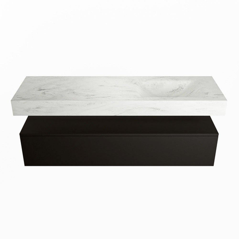 Mondiaz ALAN-DLUX Ensemble de meuble - 150cm - meuble Urban mat - 1 tiroir - Lavabo Cloud Opalo suspendu - vasque Droite - 0 trous de robinet SW806445
