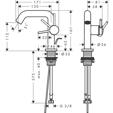 Hansgrohe Tecturis s Eengreeps wastafelkraan - 110 Fine - coolstart - met PopUp - trekwaste - hoogglans chroom SW918774