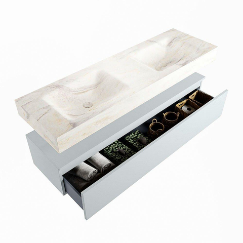 MONDIAZ ALAN - DLUX Badkamermeubelset - 150cm - onderkast - Clay - 1 lade - vrijhangende wastafel - 2 wasbakken - 2 kraangaten - Ostra SW807788
