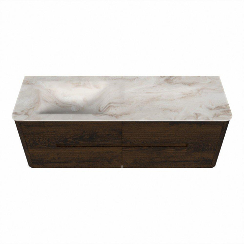 Mondiaz CIRO-DLUX Badkamermeubelset - 140x45x50cm - Solid surface wastafel Frappe - 1 wasbak Links - zonder kraangaten - 4 lades - Walnut SW1530339