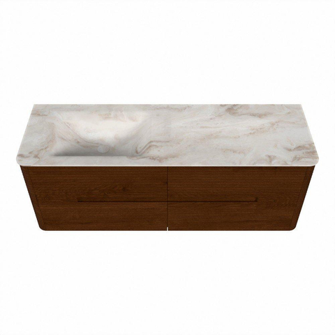Mondiaz CIRO-DLUX Badkamermeubelset - 140x45x50cm - Solid surface wastafel Frappe - 1 wasbak Links - 1 kraangat - 4 lades - Ruby SW1531332