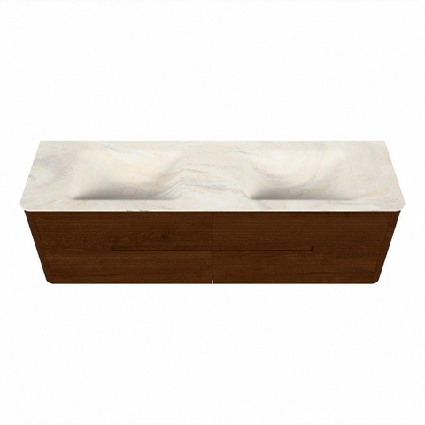 Mondiaz CIRO-DLUX Meuble de salle de bains ensemble - 160x45x50cm - Plan-vasque solid surface Ostra - 2 vasques Double - 2 trous de robinetterie - 4 tiroirs - Ruby SW1531861