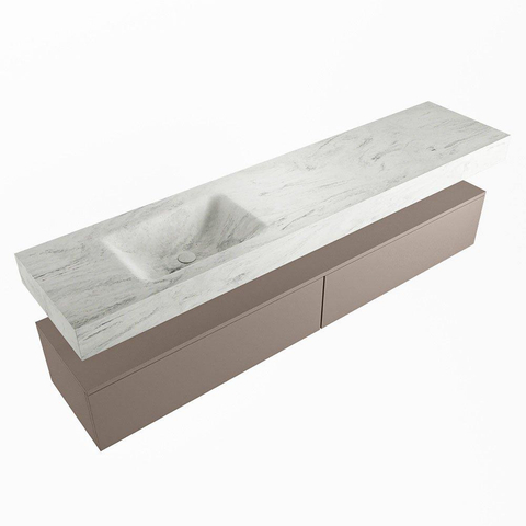 Mondiaz ALAN-DLUX Ensemble de meuble - 200cm - meuble Smoke mat - 2 tiroirs - Lavabo Cloud Opalo suspendu - vasque Gauche - 1 trou de robinet SW806582