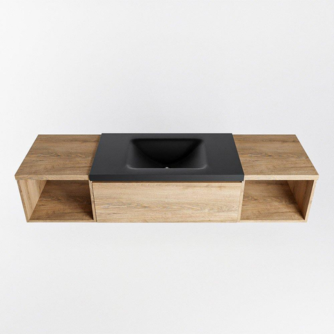 MONDIAZ BUKLA Meuble de salle de bains 160cm avec module ouvert 40 G+D couleur Washed Oak avec 1 tiroir. Lavabo CLOUD au centre 0 trou de robinet couleur Urban. SW1382104