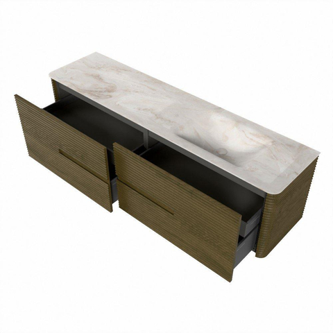 Mondiaz CIRO-DLUX Badkamermeubelset - 180x45x50cm - Solid surface wastafel Frappe - 1 wasbak Rechts - zonder kraangaten - 4 lades - Dusk SW1532851