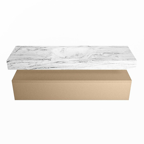 Mondiaz ALAN-DLUX Ensemble de meuble - 150cm - meuble Oro mat - 1 tiroir - Lavabo Cloud Glace suspendu - vasque Centre - 1 trou de robinet SW806158
