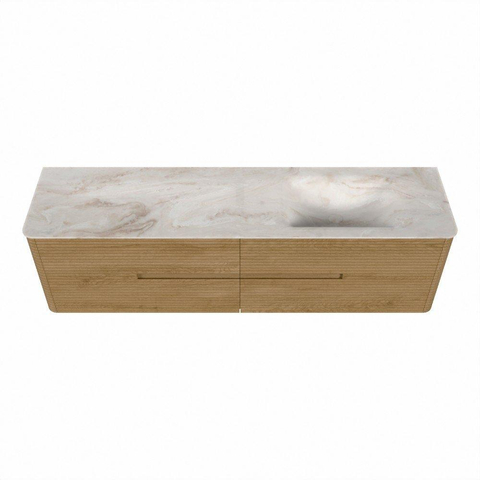 Mondiaz CIRO-DLUX Badkamermeubelset - 180x45x50cm - Solid surface wastafel Frappe - 1 wasbak Rechts - 1 kraangat - 4 lades - Oak SW1530886