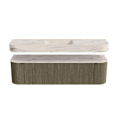 MONDIAZ THOR-DLUX Meuble de salle de bains 170cm arrondi gauche + droite couleur Shadow avec 1 tiroir et 2 portes. Vasque suspendue CLOUD Milieu sans trou de robinet couleur Nata. SW1465645