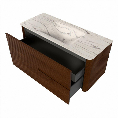 Mondiaz CIRO-DLUX Badkamermeubelset - 110x45x50cm - Solid surface wastafel Nata - 1 wasbak Midden - zonder kraangaten - 2 lades - Ruby SW1532023