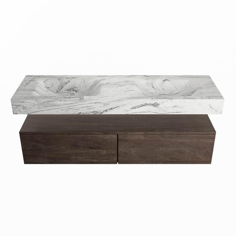 Mondiaz ALAN-DLUX Badkamermeubelset - 150x46cm - 2 lade - vrijhangende wastafel - zonder kraangaten - 2 dubbel - Dark brown (eiken donker) SW1412151