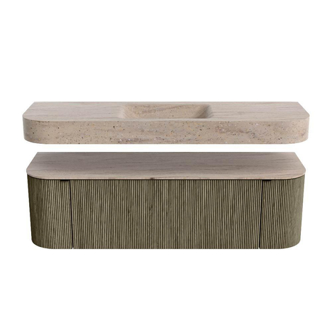 MONDIAZ THOR-DLUX 150cm badmeubel ronding links + rechts kleur Shadow met 1 lade en 2 deuren. Vrijhangende wastafel CLOUD Midden zonder kraangat kleur Saba. SW1464889
