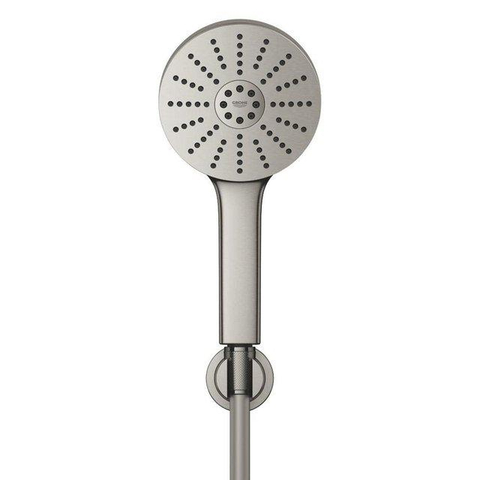 Grohe Essence New Badmengkraan - 29.8cm - Vitalio Joy Badset - ronde handdouche - 3 straalsoorten - met houder - Brushed Supersteel (RVS) SW1565460