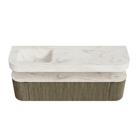 MONDIAZ THOR-DLUX 170cm meuble de salle de bains arrondi gauche + droite couleur Shadow avec 1 tiroir et 2 portes. Vasque suspendue CLOUD gauche 1 trou de robinet couleur Ostra. SW1465547