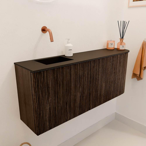 Mondiaz JOYA 101.6cm meuble de salle de bains - arrondi droit couleur Walnut - Vasque FAYE position Gauche Sans trou de robinet couleur Urban. SW1421361