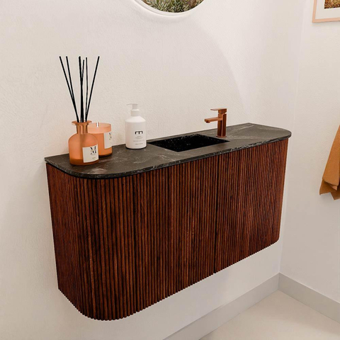 Mondiaz JOYA-DLUX 83.2cm toiletmeubel - ronding links en rechts kleur Ruby - Wastafel FAYE positie Midden 1 kraangat kleur Lava. SW1423657