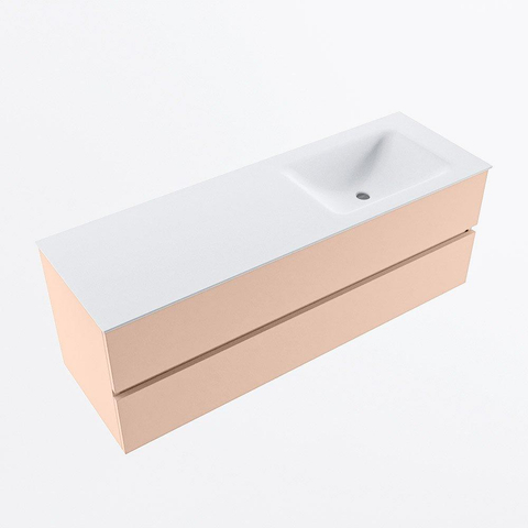 MONDIAZ VICA Ensemble meuble de salle de bains - 140cm - meuble bas rosee - 2 tiroirs - vasque cloud à droite - 1 trou de robinet - version haute 60cm - talc SW1083507