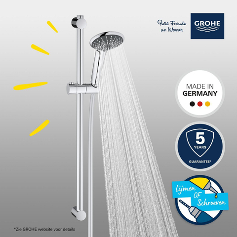 GROHE Vitalio Joy 110 Ensemble barre de douche - 60cm - douchette ronde - 2 types de jets - flexible de douche lisse - chrome/noir 4357674