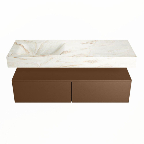 Mondiaz ALAN-DLUX Ensemble de meuble - 130cm - meuble Rust mat - 2 tiroirs - Lavabo Cloud Frappe suspendu - vasque Gauche - 0 trous de robinet SW804857