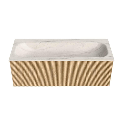 MONDIAZ KURVE-DLUX Meuble de salle de bains 120 cm couleur Oak avec 1 tiroir et 0 porte. Lavabo BIG LARGE Central sans trou de robinet Meli. SW1431608