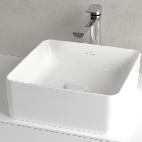 Villeroy & Boch Collaro opzetwastafel vierkant - 38x38cm - zonder overloop - zonder kraangat - White Alpine (glans wit) SW336075
