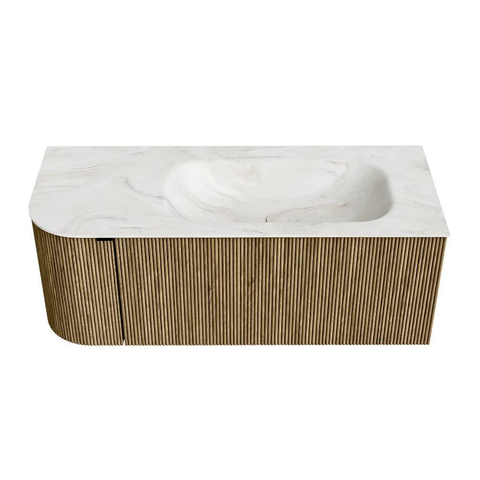 Mondiaz KURVE-DLUX Badkamermeubelset - 115x46x40cm - 1 lade - 1 deur - wastafel solid surface - rechts - zonder kraangat - Dusk SW1415138