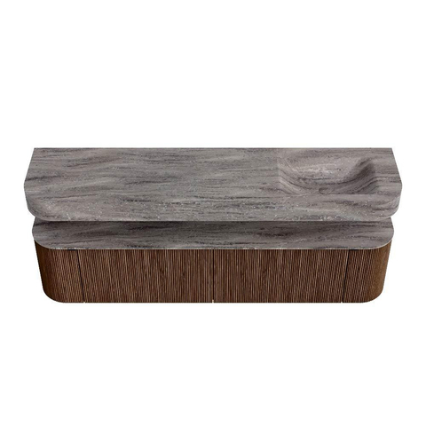 MONDIAZ THOR-DLUX Meuble de salle de bains 190cm arrondi gauche + droite couleur Walnut avec 2 tiroirs et 2 portes. Vasque suspendue CLOUD Droite 1 trou de robinet couleur Oza. SW1466813