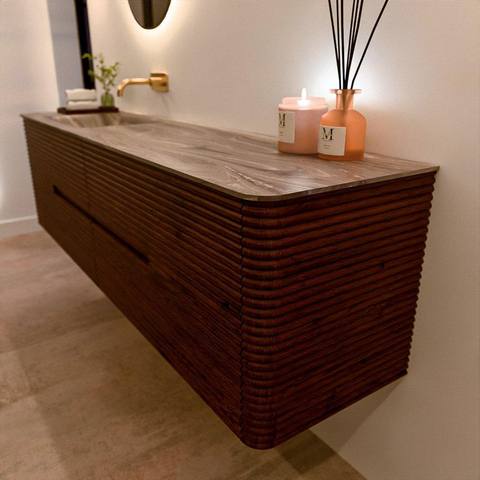 Mondiaz CIRO-DLUX Badkamermeubelset - 180x45x50cm - Solid surface wastafel Sombra - 1 wasbak Links - zonder kraangaten - 4 lades - Ruby SW1531985