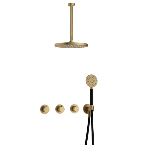 Hotbath Cobber IBS70 Regendoucheset - inbouw - 30cm plafondarm - 30cm ronde hoofddouche - 1 stand handdouche - geborsteld messing goud SW677657