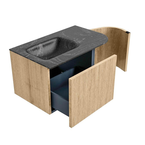 MONDIAZ KURVE-DLUX Meuble de salle de bains 75 cm avec module 25 R couleur Chêne avec 1 tiroir et 1 porte. Lavabo GRUNNE gauche 1 trou de robinet couleur Lava. SW1138103