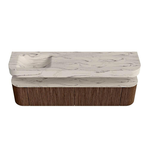 MONDIAZ THOR-DLUX Meuble de salle de bains - 190cm - arrondi gauche + droite - couleur Walnut - 2 tiroirs et 2 portes - Vasque suspendue CLOUD Gauche 1 trou de robinet - couleur Nata SW1466773