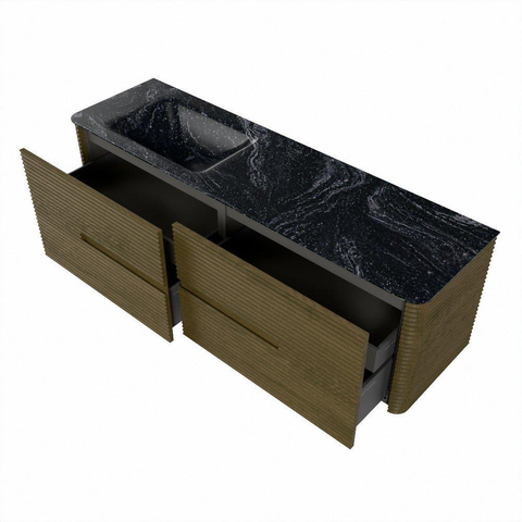 Mondiaz CIRO-DLUX Ensemble de meubles de salle de bains - 160x45x50cm - lavabo en solid surface Lava - 1 vasque à gauche - sans trous de robinet - 4 tiroirs - Dusk SW1533054
