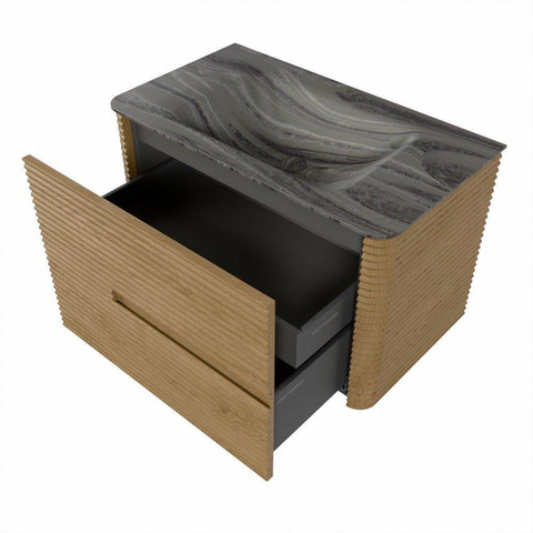 Mondiaz CIRO-DLUX Badkamermeubelset - 80x45x50cm - Solid surface wastafel Sombra - 1 wasbak Midden - 1 kraangat - 2 lades - Oak SW1533789