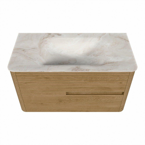 Mondiaz CIRO-DLUX Ensemble de meubles de salle de bains - 90x45x50cm - lavabo solid surface Frappe - 1 vasque au milieu - 1 trou de robinet - 2 tiroirs - Chêne SW1530823