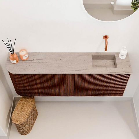 Mondiaz JOYA-DLUX 111.6cm toiletmeubel - ronding links kleur Ruby - Wastafel FAYE positie Rechts Zonder kraangat kleur Saba. SW1425627