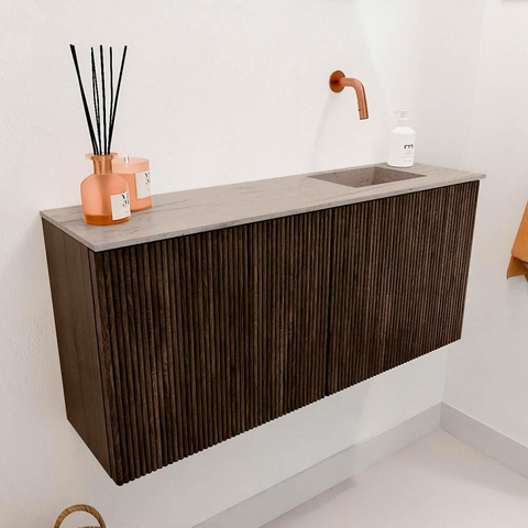 Mondiaz JOYA-DLUX 90cm meuble de salle de bains - couleur Walnut - Vasque FAYE position Droite Sans trou de robinet couleur Saba. SW1424665