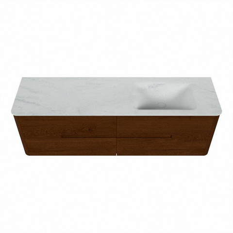 Mondiaz CIRO-DLUX Meuble de salle de bains - 160x45x50cm - Plan vasque solid surface Opalo - 1 lavabo à droite - sans trous de robinetterie - 4 tiroirs - Ruby SW1531693
