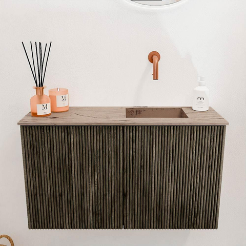 Mondiaz JOYA-DLUX Meuble de salle de bains 70cm - couleur Shadow - Vasque FAYE position Droite Sans trou de robinet couleur Arena SW1424805