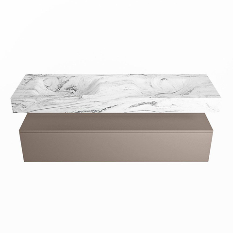 Mondiaz ALAN-DLUX Ensemble de meuble - 150cm - meuble Smoke mat - 1 tiroir - Lavabo Cloud Glace suspendu - vasque Gauche et droite - 0 trous de robinet SW805856