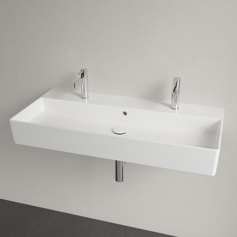 Villeroy & Boch memento 2.0 wastafel onderzijde - geslepen - 100x47cm - met overloop - 2 kraangaten - White Alpine (glans wit) SW354326