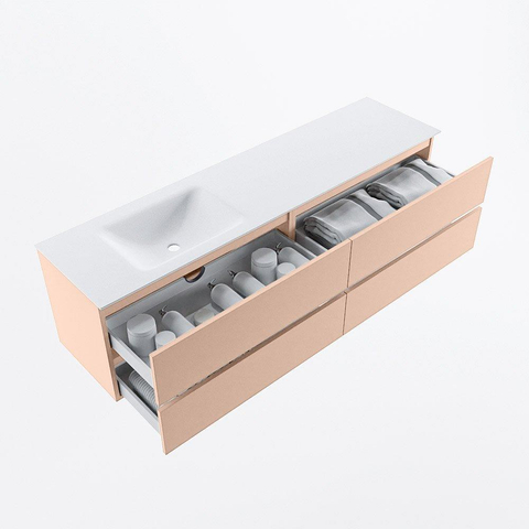 MONDIAZ Vica Ensemble meuble de salle de bains - 180cm - meuble bas rosee - 4 tiroirs - lavabo cloud gauche - 1 trou de robinet - version haute 60cm - talc SW1083382