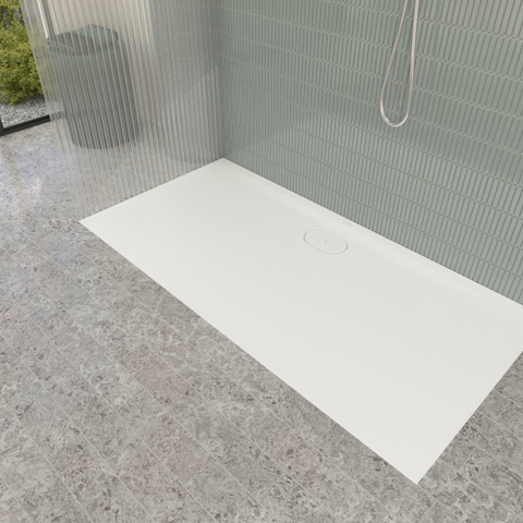 Villeroy & Boch Ecora douchebak - 160x80x3.5cm - afvoer lange zijde - stone white (wit) SW1558933