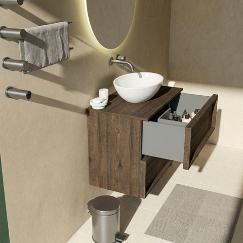 Saniclass Holz Frame Ensemble de meubles de salle de bains - 80x45x62cm - plan de travail en bois - sans trou de robinet - 2 tiroirs - chêne charbon mat (bois) SW1483387