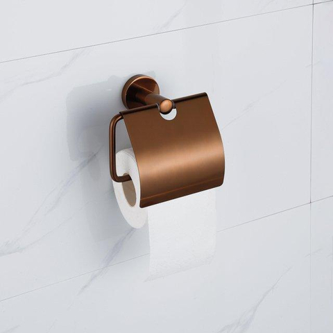 FugaFlow Eccelente Ensemble d’accessoires WC - porte-rouleau de papier toilette avec couvercle - brosse WC - crochet à serviette - cuivre brossé PVD (Cuivre) SW1450586