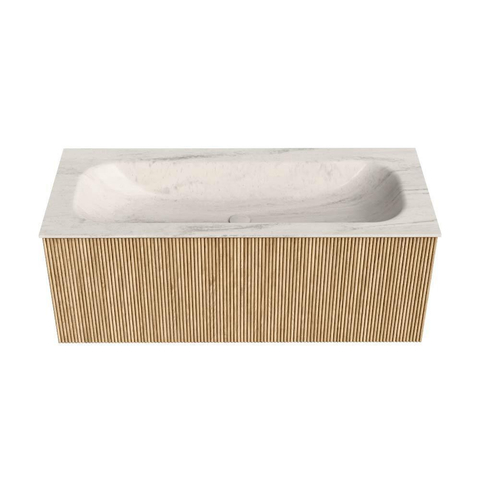 MONDIAZ KURVE-DLUX 110cm badmeubel kleur Oak met 1 lade en 0 deuren. Wastafel BIG MEDIUM Midden 1 kraangat Meli. SW1431626