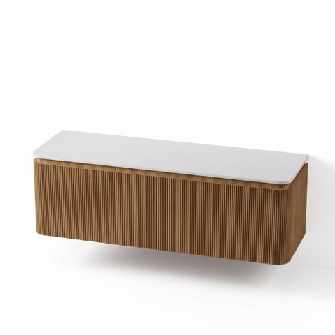 Royal Plaza Terra Edge Ensemble meuble de salle de bains - 140x44.7x46cm - plan de toilette en solid surface blanc mat - 2 tiroirs - sandwood (chêne clair) SW1471960