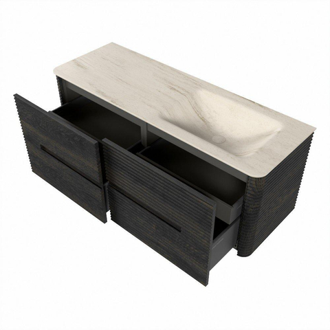 Mondiaz CIRO-DLUX Ensemble de meubles de salle de bains - 130x45x50cm - Lavabo en solid surface Meli - 1 vasque à droite - 1 trou de robinet - 4 tiroirs - Shadow SW1532516